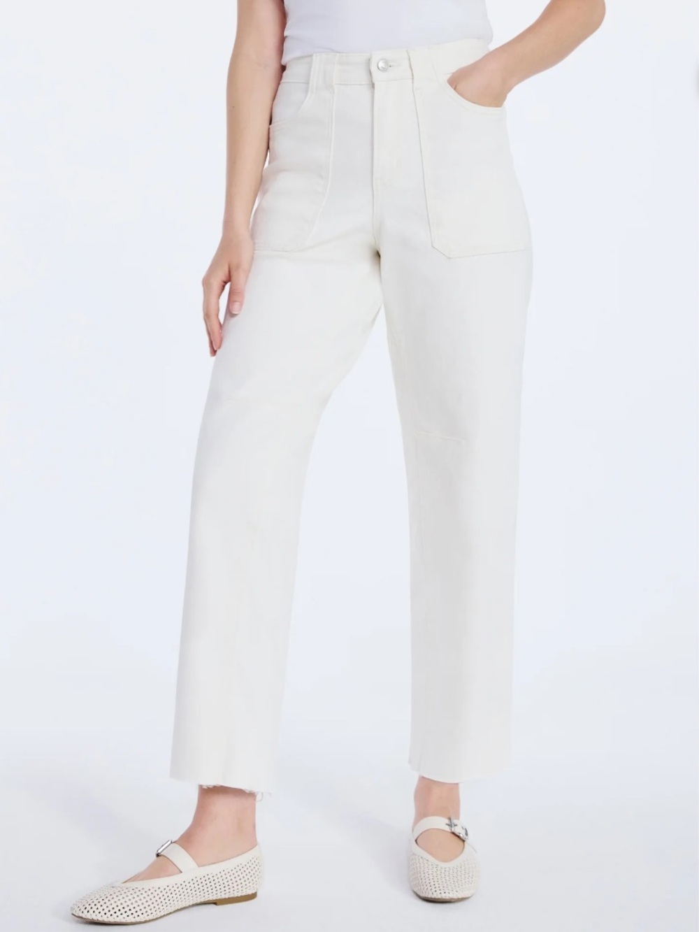 Free Assembly White Denim Cropped Carpenter Barrel Jeans NWT